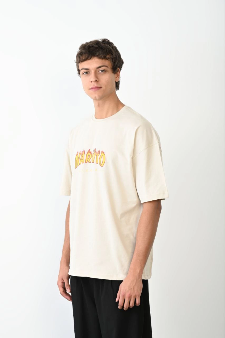 Erkek Baskılı T-Shirt Kısa Kol Bisiklet Yaka Regular Fit Rahat Kalıp Günlük Tişört - Beyaz