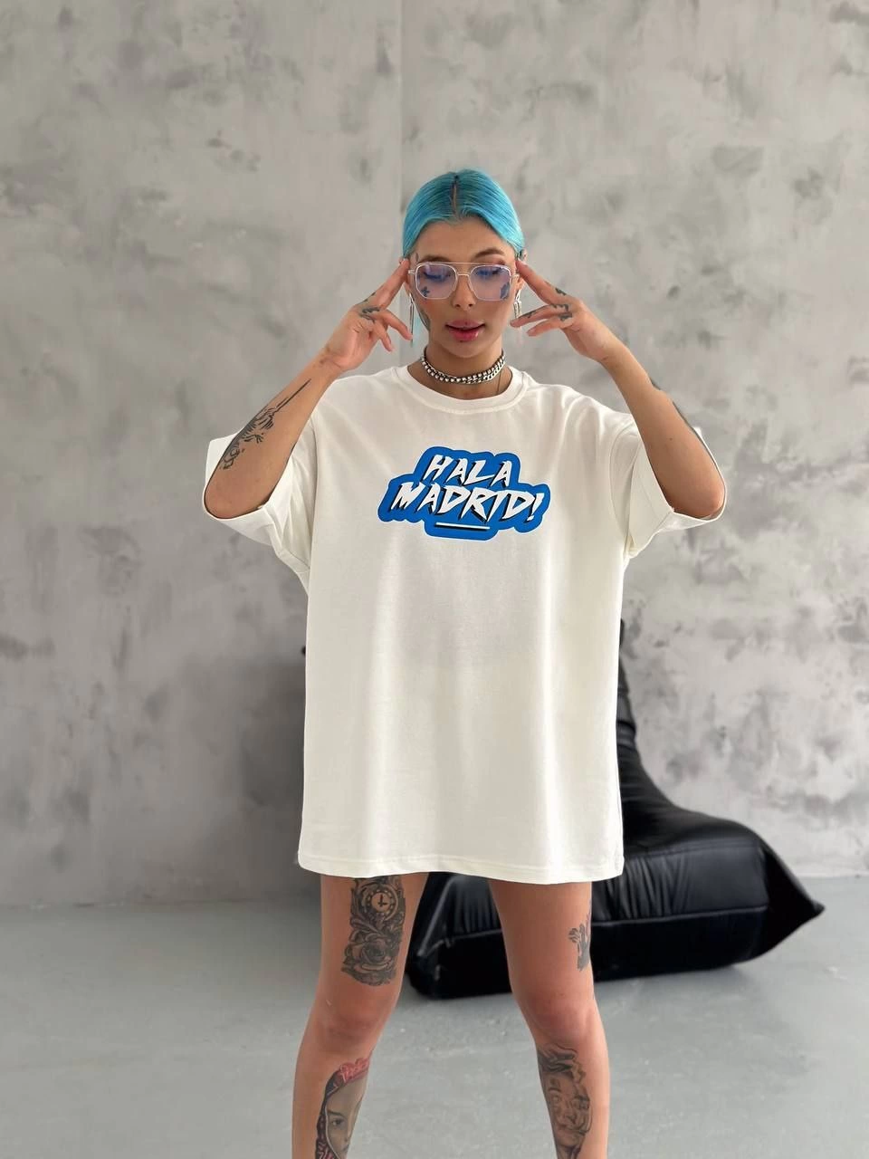 Kadın Kısa Kol Yazlık Tişört Bisiklet Yaka Baskılı Oversize T-Shirt - Beyaz