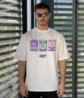 Erkek Kısa Kol Yazlık Tişört Bisiklet Yaka Baskılı Oversize T-Shirt - Beyaz