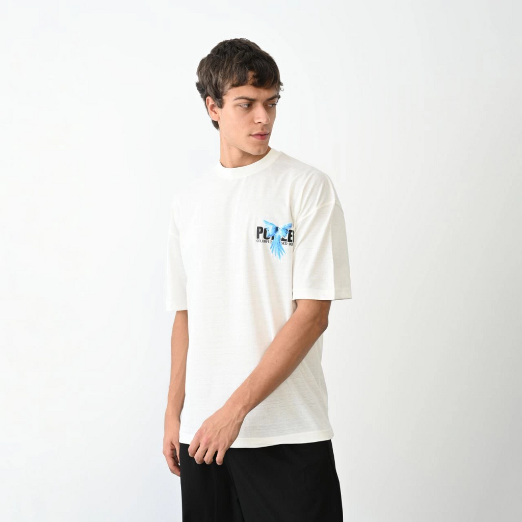 Erkek Baskılı T-Shirt Kısa Kol Bisiklet Yaka Regular Fit Rahat Kalıp Günlük Tişört - Beyaz