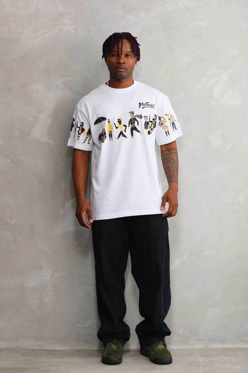 Erkek Kısa Kol Yazlık Tişört Bisiklet Yaka Baskılı Oversize T-Shirt - Beyaz