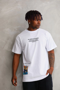 Erkek Bisiklet Yaka Baskılı Oversize T-Shirt - Beyaz