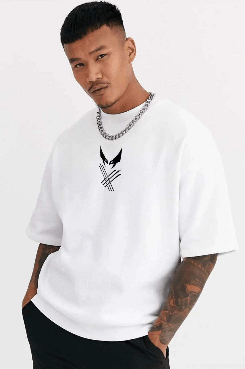 Erkek Kısa Kol Yazlık Tişört Bisiklet Yaka Baskılı  T-Shirt - Beyaz
