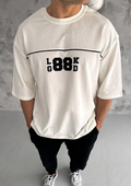 Erkek Kısa Kol Yazlık Tişört Bisiklet Yaka Baskılı Oversize T-Shirt - Beyaz