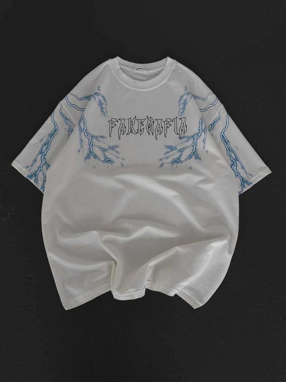 Kadın Tişort Bisiklet Yaka Yıldırım Şimşek Baskılı Kısa kol T-Shirt - Beyaz