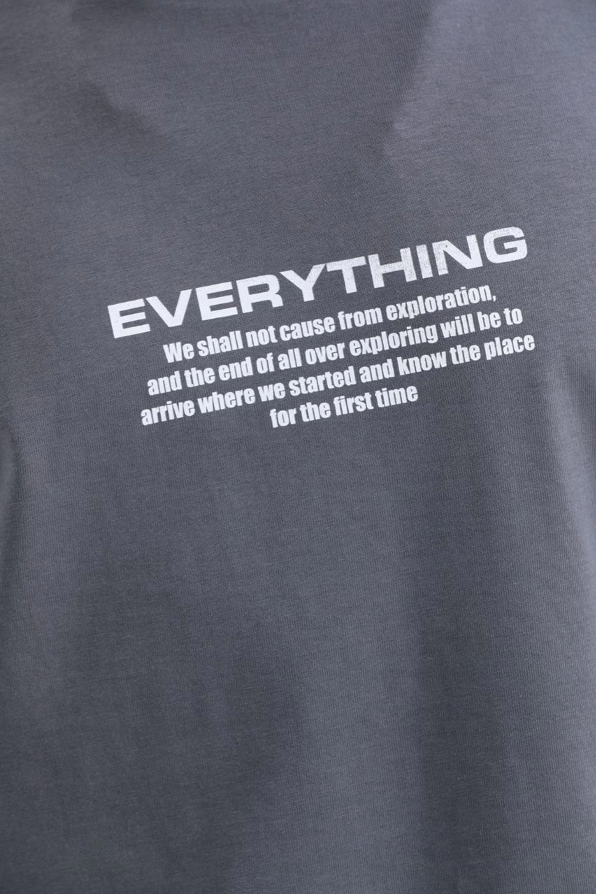 Erkek Tişort  Bisiklet Yaka Baskılı Oversize T-Shirt - Gri