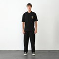 Erkek Kısa Kol Yazlık Tişört Bisiklet Yaka Baskılı Oversize T-Shirt - Siyah