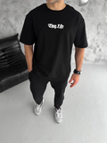 Erkek Kısa Kol Yazlık Tişört Bisiklet Yaka Baskılı Oversize T-Shirt - Siyah