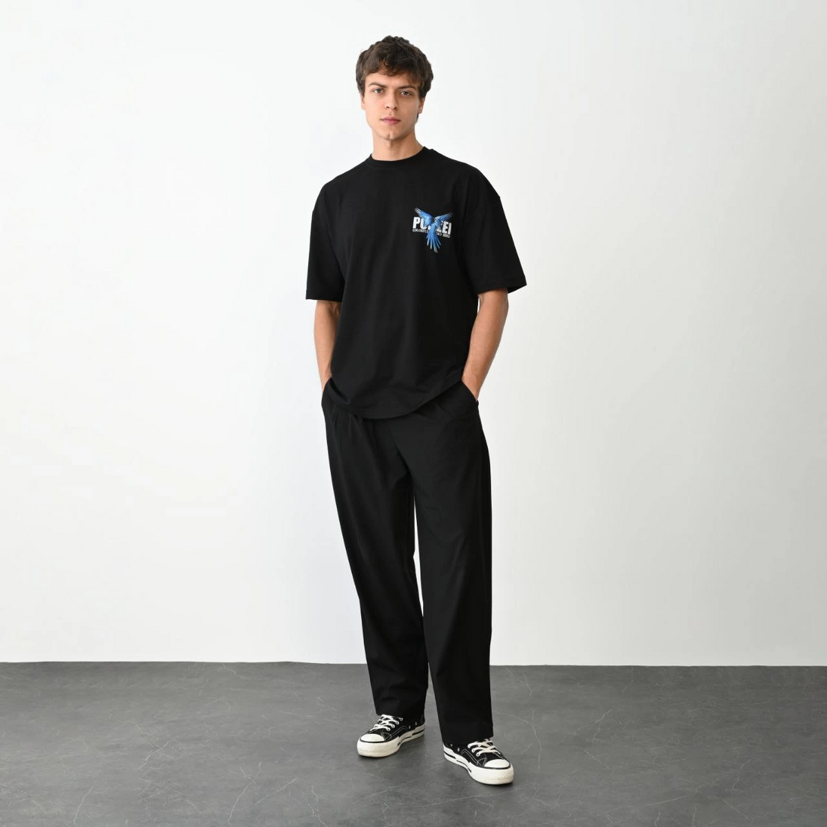 Erkek Baskılı T-Shirt Kısa Kol Bisiklet Yaka Regular Fit Rahat Kalıp Günlük Tişört - Siyah