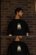 Erkek Kısa Kol Yazlık Tişört Bisiklet Yaka Baskılı Oversize T-Shirt - Siyah