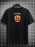 Erkek Kısa Kol Yazlık Tişört Bisiklet Yaka Baskılı Oversize T-Shirt - Siyah