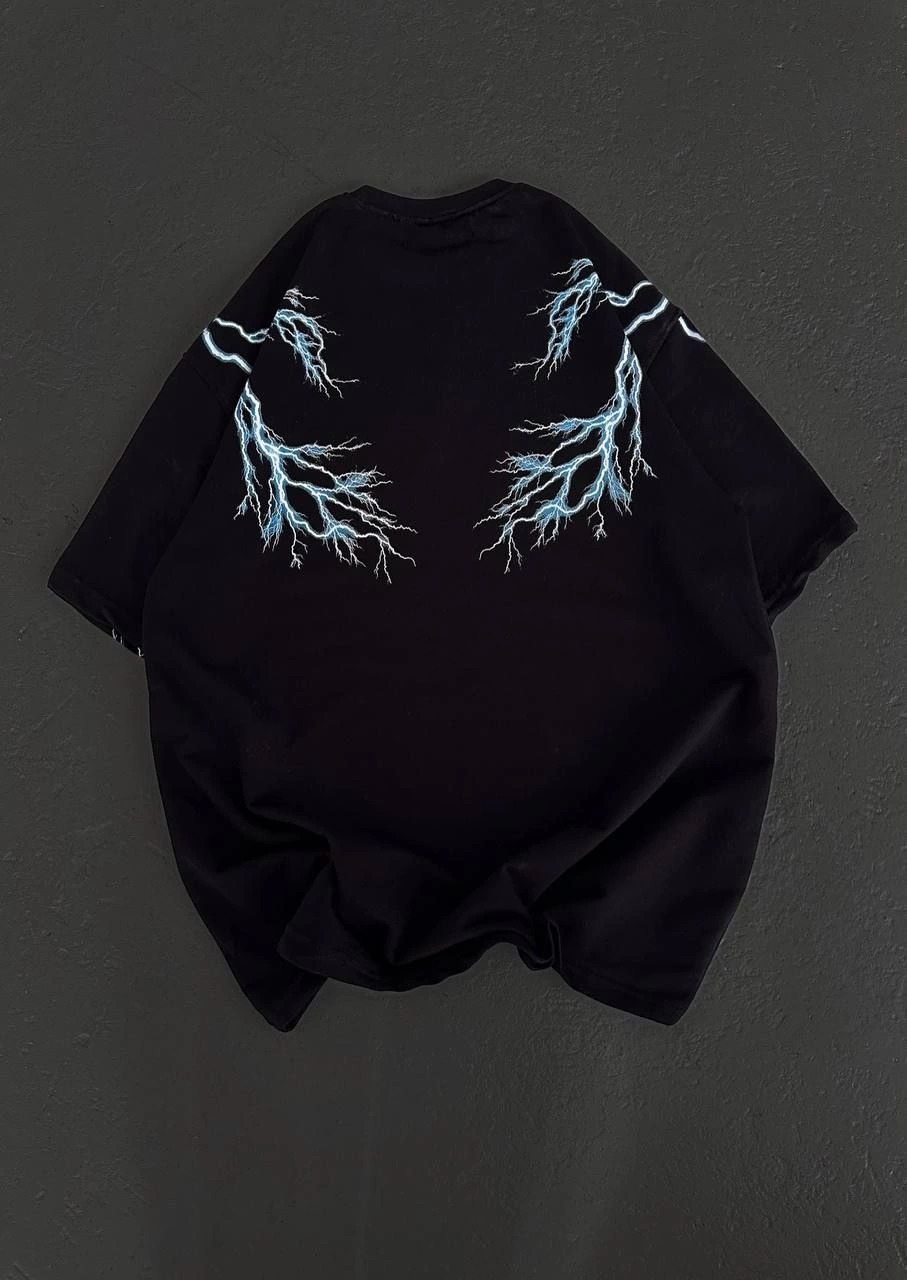 Kadın Bisiklet Yaka Baskılı  Kısa kol Oversize T-Shirt - Siyah