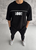 Erkek Kısa Kol Yazlık Tişört Bisiklet Yaka Baskılı Oversize T-Shirt - Siyah