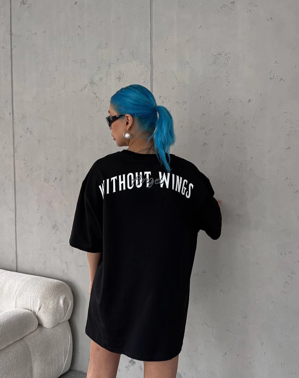 Kadın Kısa Kol Yazlık Tişört Bisiklet Yaka Baskılı Oversize T-Shirt -  Siyah