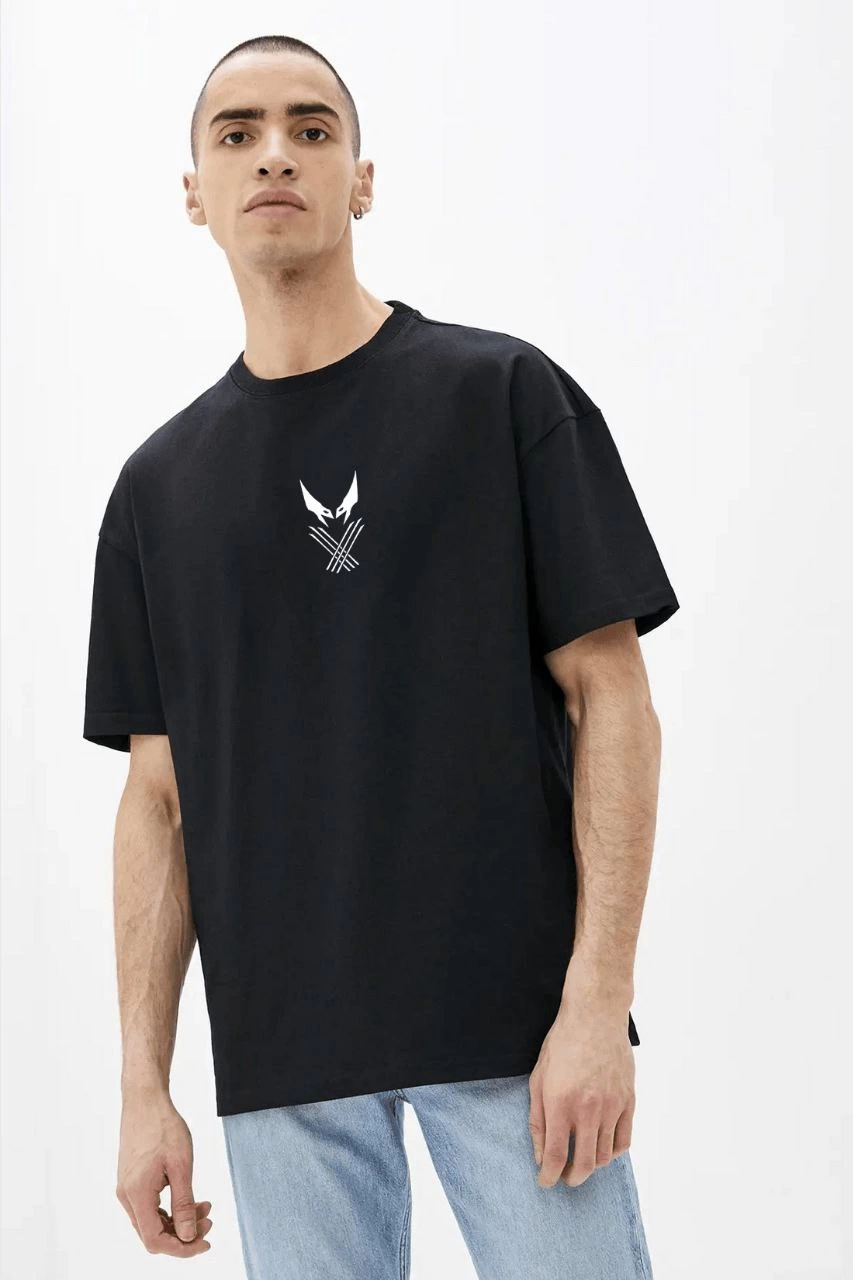 Erkek Baskılı T-Shirt Kısa Kol Bisiklet Yaka  Tişört - Siyah