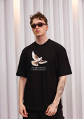 Erkek Kısa Kol Yazlık Tişört Bisiklet Yaka Baskılı Oversize T-Shirt - Siyah