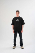Erkek Kısa Kol Yazlık Tişört Bisiklet Yaka Baskılı Oversize T-Shirt - Siyah
