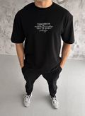 Erkek Kısa Kol Yazlık Tişört Bisiklet Yaka Baskılı Oversize T-Shirt - Siyah