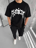 Erkek Tişört Bisiklet Yaka Baskılı Oversize Kısa kol T-Shirt - Siyah