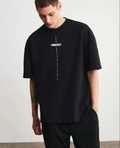 Erkek Kısa Kol Yazlık Tişört Bisiklet Yaka Baskılı Oversize T-Shirt - Siyah