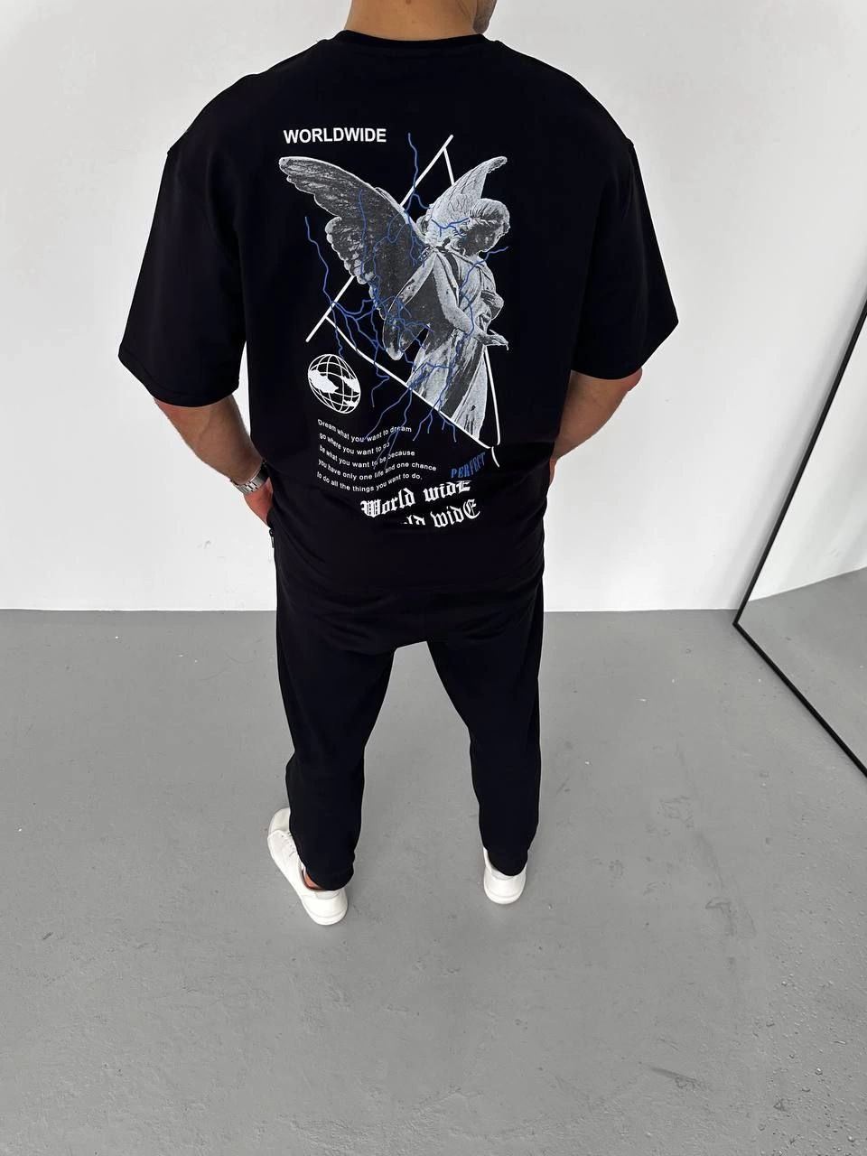 Erkek Baskılı T-Shirt Kısa Kol Bisiklet Yaka Regular Fit Rahat Kalıp Günlük Tişört - Siyah