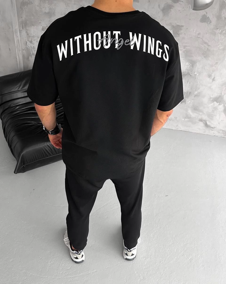 Erkek Kısa Kol Yazlık Tişört Bisiklet Yaka Baskılı Oversize T-Shirt - Siyah