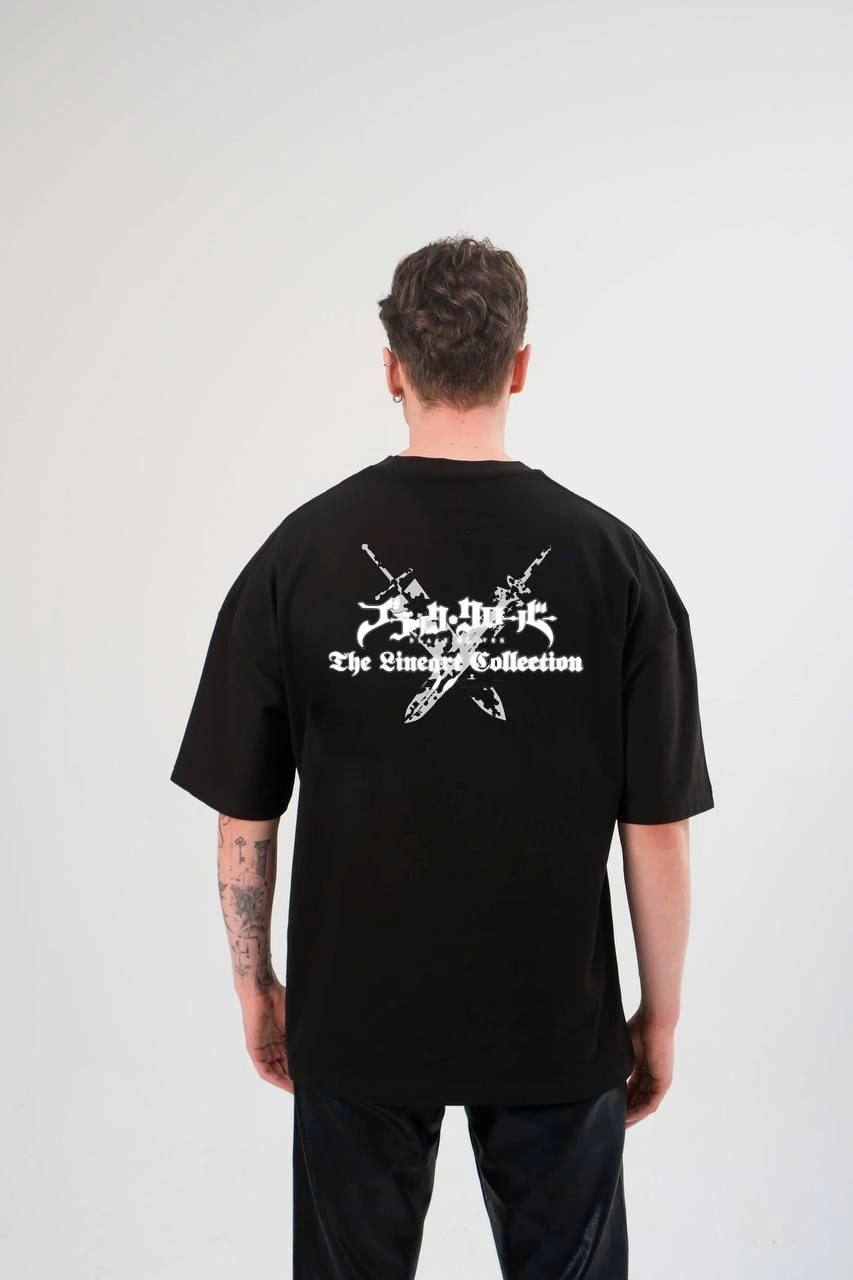 Erkek Kısa Kol Tişört Bisiklet Yaka YONCA Baskılı Oversize T-Shirt - Siyah