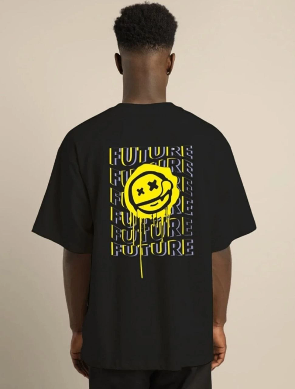 Erkek Kısa Kol Yazlık Tişört Bisiklet Yaka Baskılı Oversize T-Shirt - Siyah