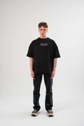 Erkek Kısa Kol Yazlık Tişört Bisiklet Yaka Baskılı Oversize T-Shirt - Siyah