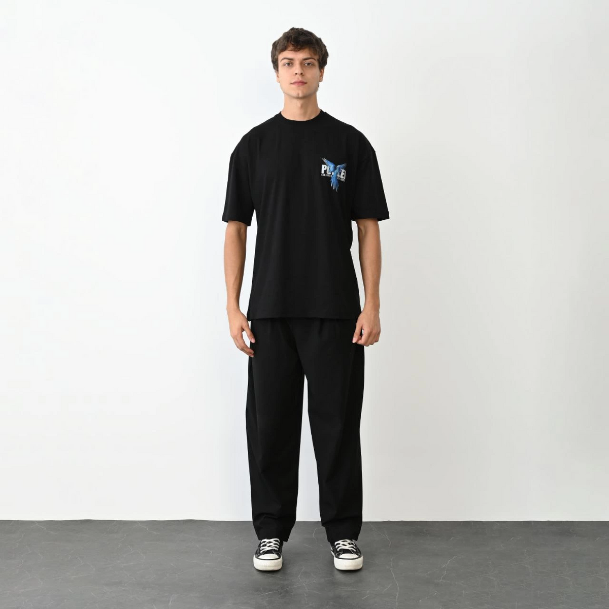 Erkek Baskılı T-Shirt Kısa Kol Bisiklet Yaka Regular Fit Rahat Kalıp Günlük Tişört - Siyah