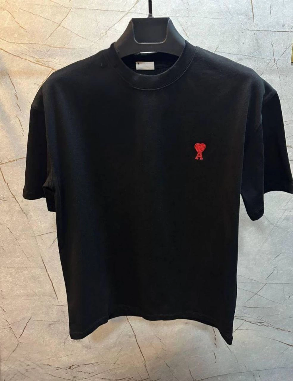 Erkek Kısa Kol Tişört Bisiklet Yaka KALP Baskılı Oversize T-Shirt - Siyah