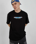 Erkek Kısa Kol Yazlık Tişört Bisiklet Yaka Baskılı Oversize T-Shirt - Siyah