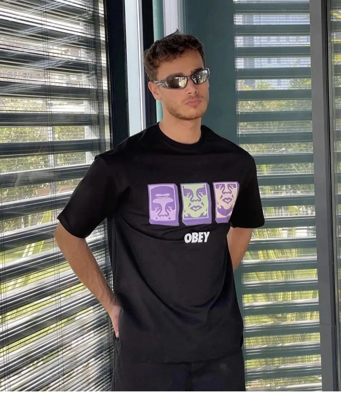 ERKEK Bisiklet Yaka Baskılı Oversize Kısa kol T-Shirt - Siyah