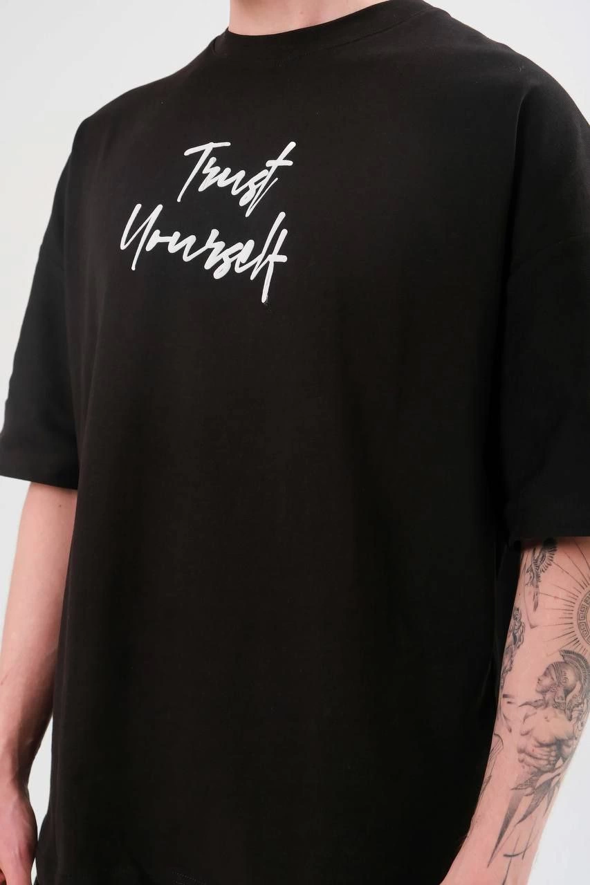 Erkek Kısa Kol Yazlık Tişört Bisiklet Yaka Baskılı Oversize T-Shirt -  Siyah