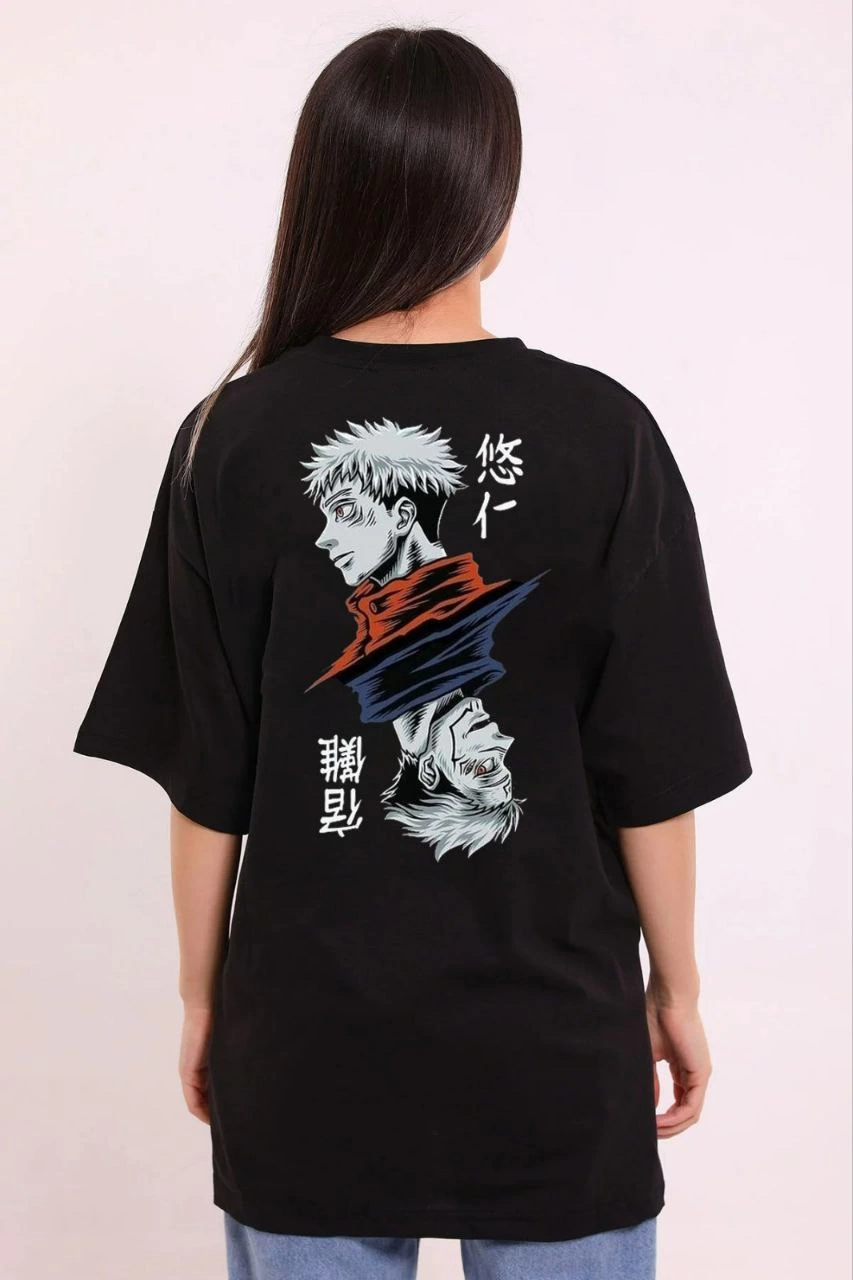 Kadın Kısa Kol Yazlık Tişört Bisiklet Yaka Baskılı Oversize T-Shirt - Siyah