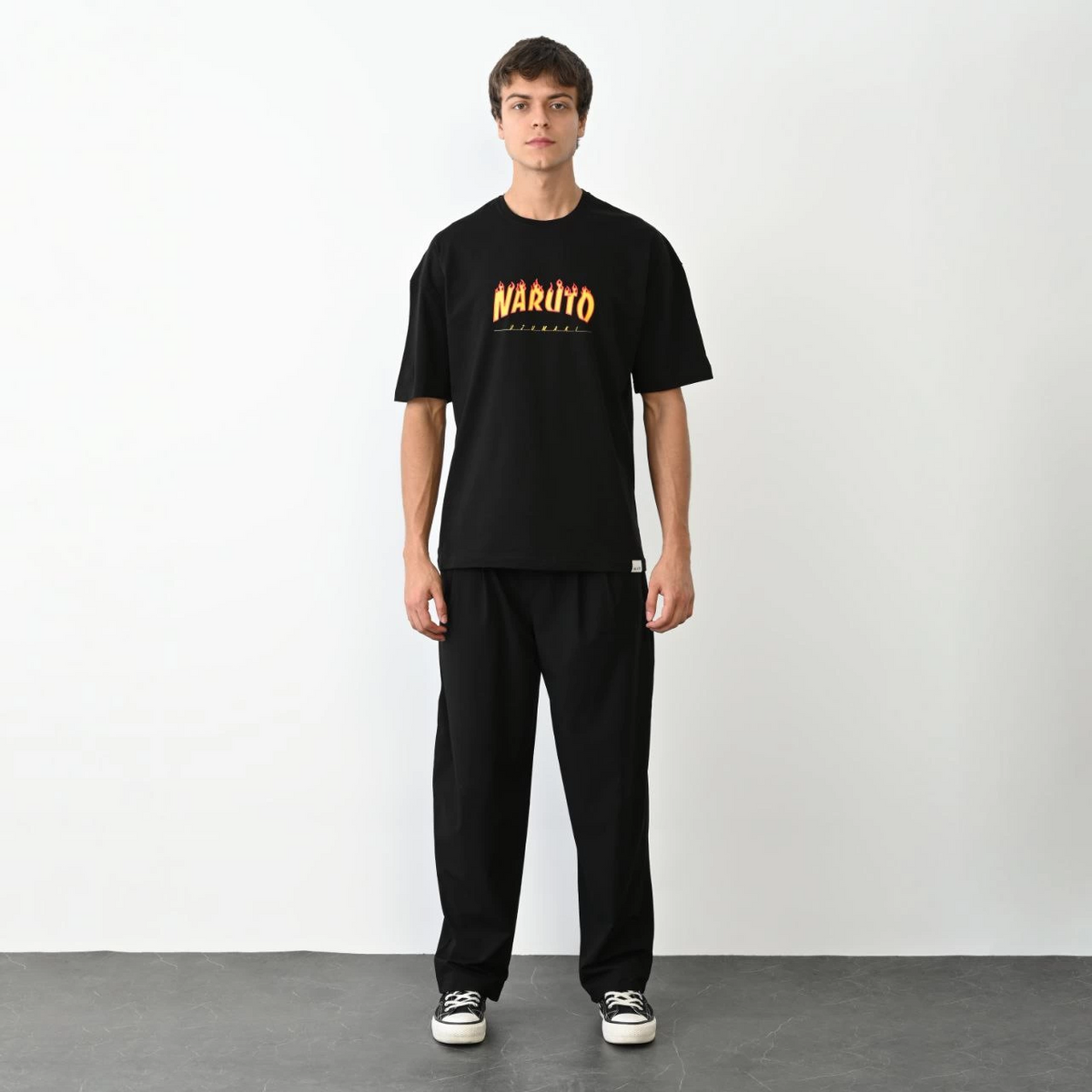 Erkek Baskılı T-Shirt Kısa Kol Bisiklet Yaka Regular Fit Rahat Kalıp Günlük Tişört - Siyah