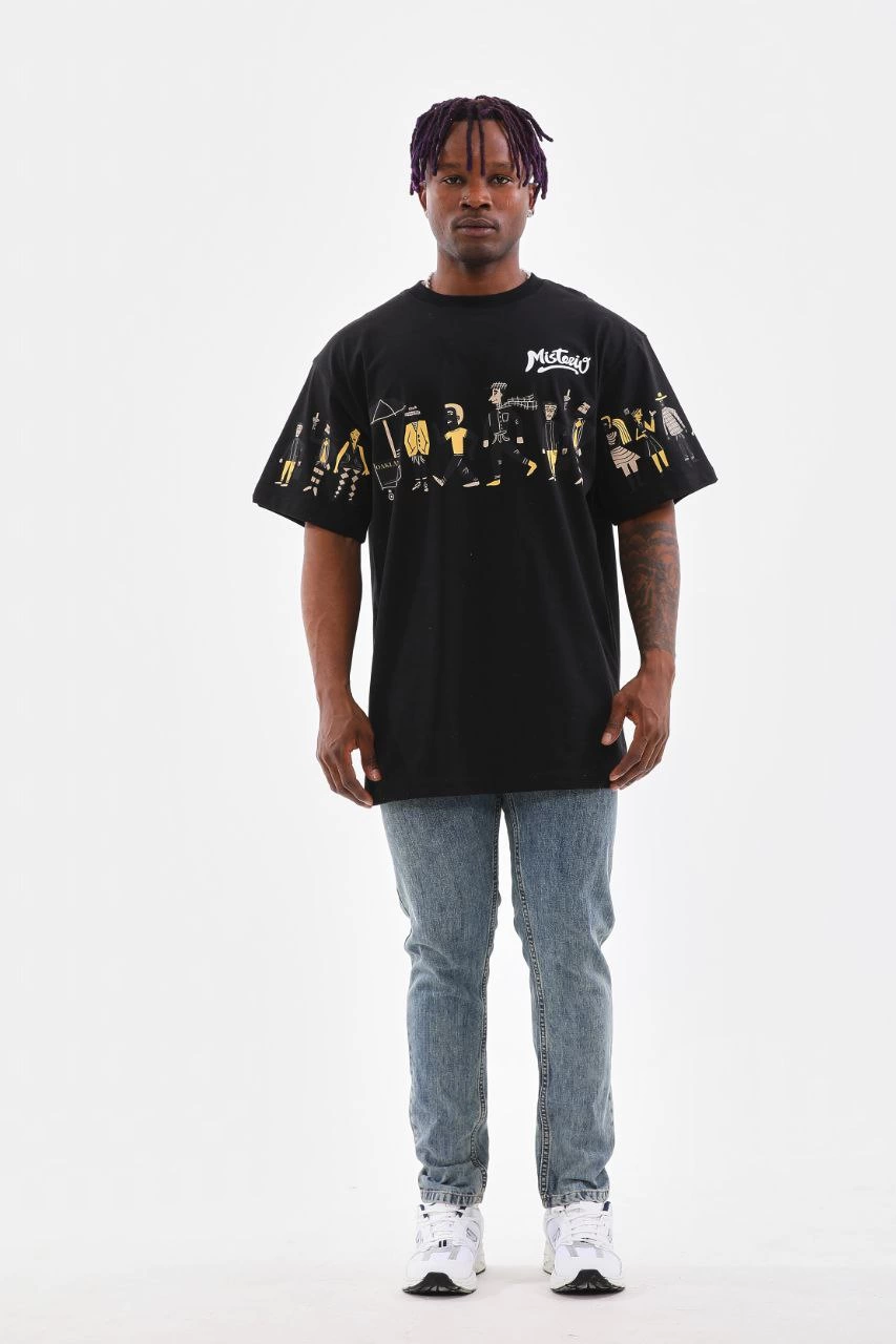 Erkek Kısa Kol Yazlık Tişört Bisiklet Yaka Baskılı Oversize T-Shirt - Siyah