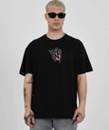 Erkek Kısa Kol Yazlık Tişört Bisiklet Yaka Baskılı Oversize T-Shirt -  Siyah