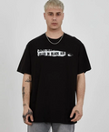 Erkek Kısa Kol Yazlık Tişört Bisiklet Yaka Baskılı Oversize T-Shirt - Siyah