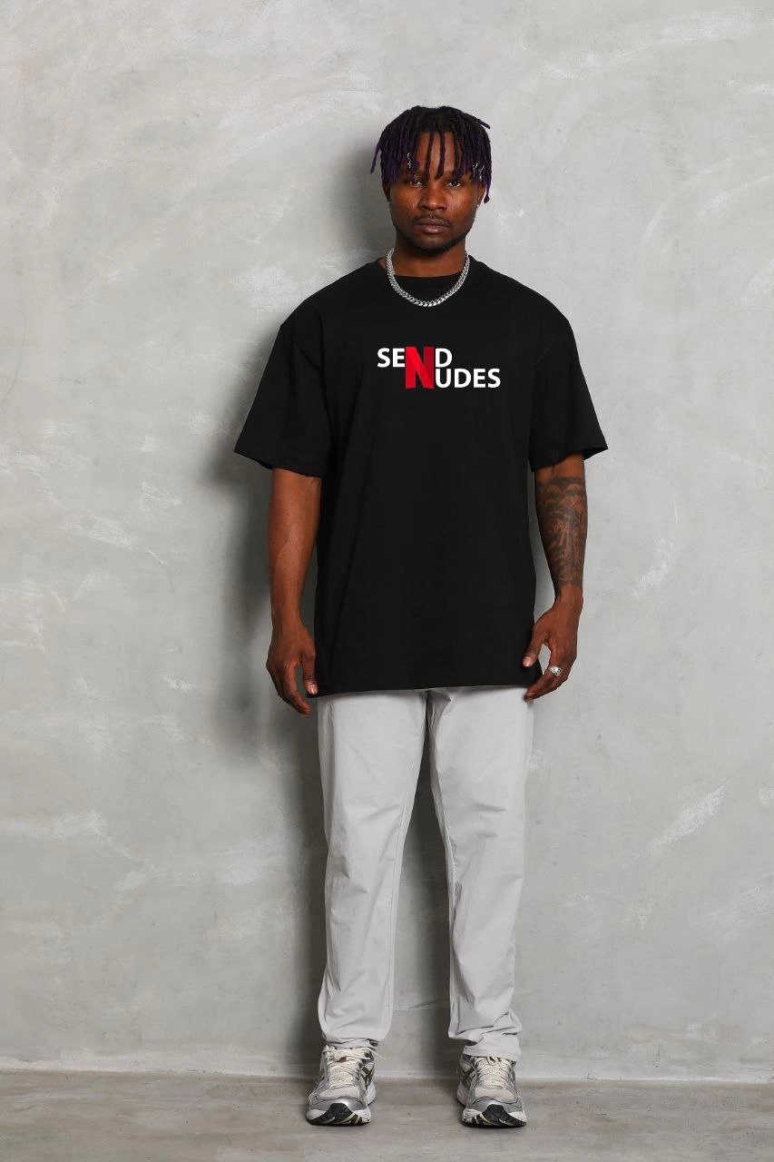Erkek Kısa Kol Yazlık Tişört Bisiklet Yaka Baskılı Oversize T-Shirt - Siyah
