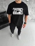 Erkek Tişört Kısa Kol Bisiklet Yaka Katlanan HANIMCI Baskılı T-Shirt - Siyah