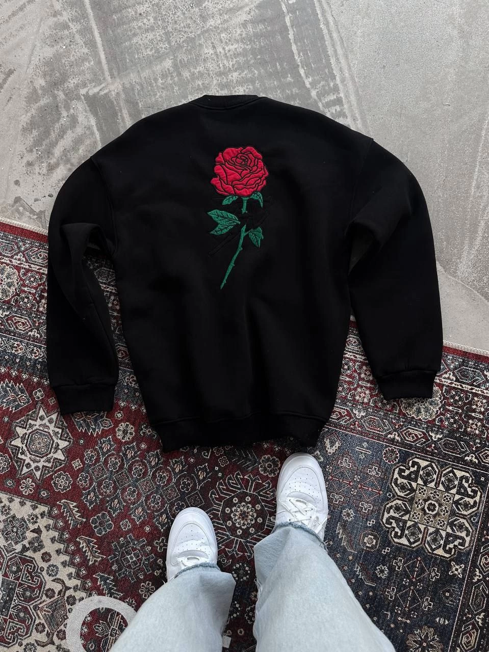 ERKEK 3 iplik Pamuklu Bisiklet Yaka Ön Ve Arka Baskılı SweatShirt - Siyah