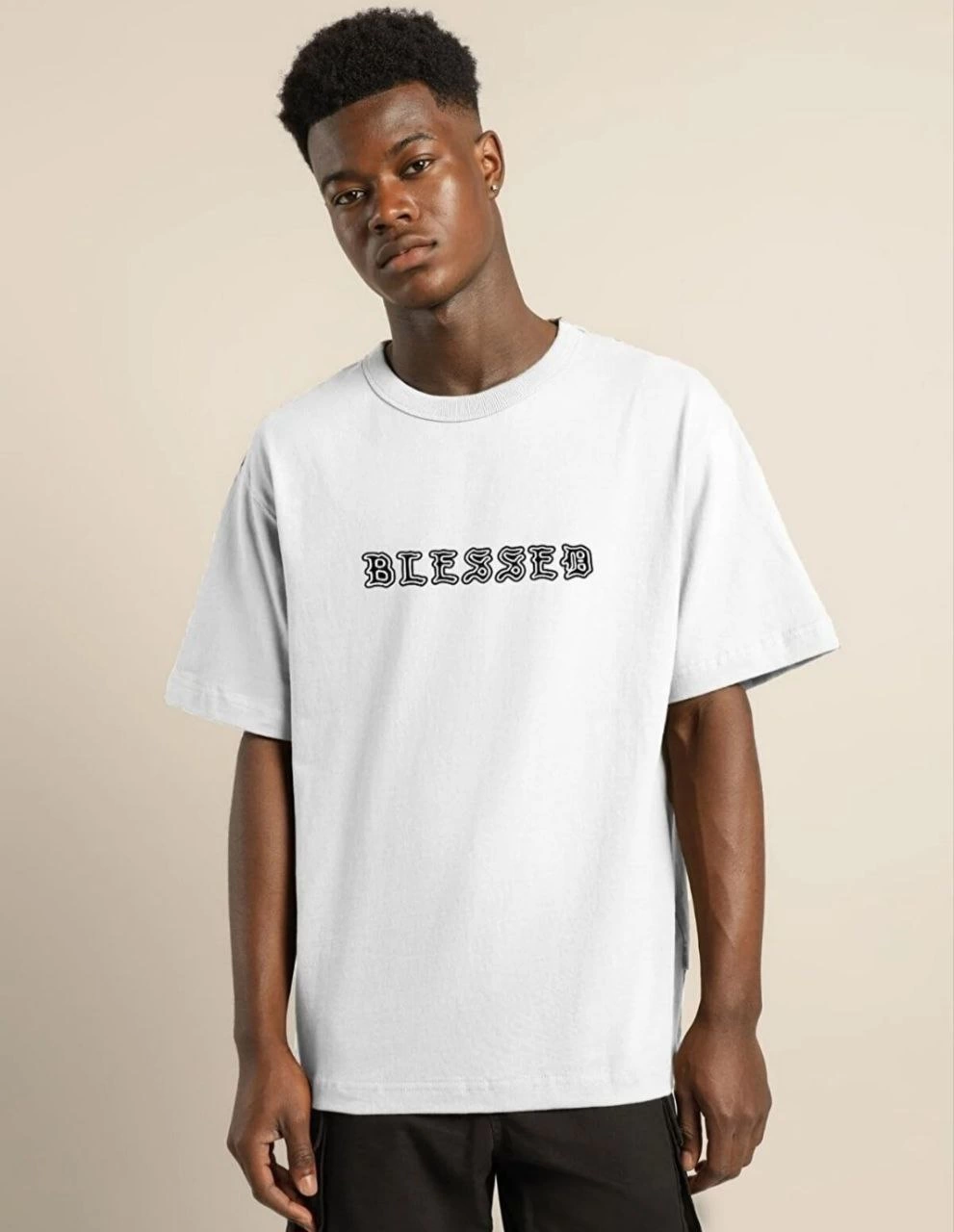 Erkek Baskılı T-Shirt Kısa Kol Bisiklet Yaka Regular Fit Rahat Kalıp Günlük Tişört - Beyaz