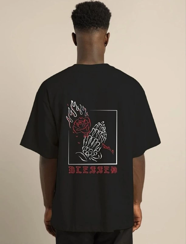 Erkek Baskılı T-Shirt Kısa Kol Bisiklet Yaka Regular Fit Rahat Kalıp Günlük Tişört - Siyah