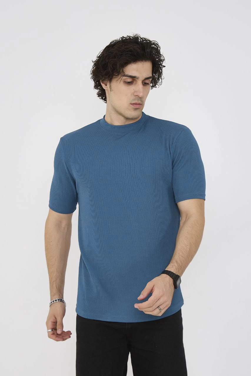 ERKEK Yazlık Tişört Bisiklet Yaka T-Shirt- Turkuaz