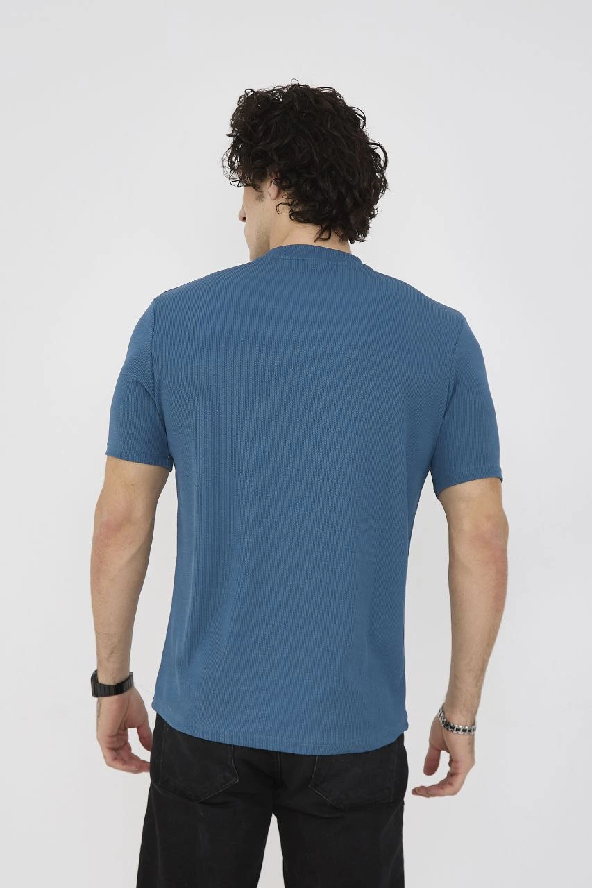 ERKEK Yazlık Tişört Bisiklet Yaka T-Shirt- Turkuaz