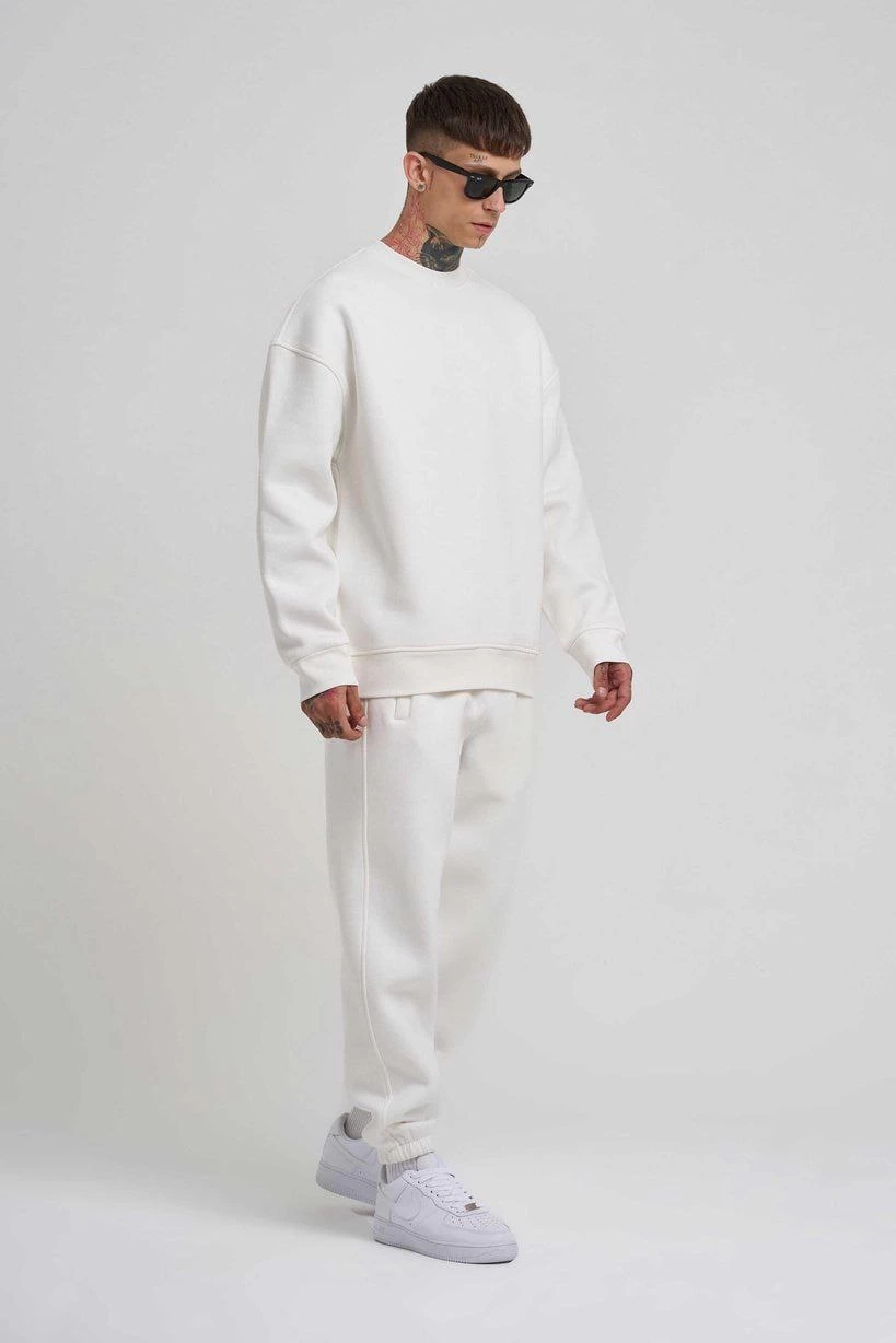 ERKEK Bisikilet Yaka 3 plik Pamuklu SweatShirt - Beyaz