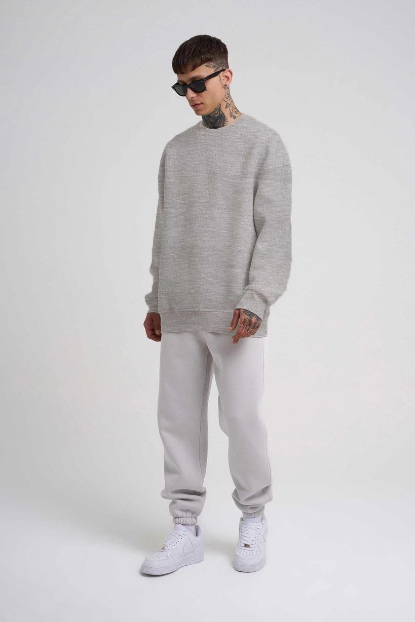 ERKEK Bisikilet Yaka 3 İplik Pamuklu SweatShirt - Gri