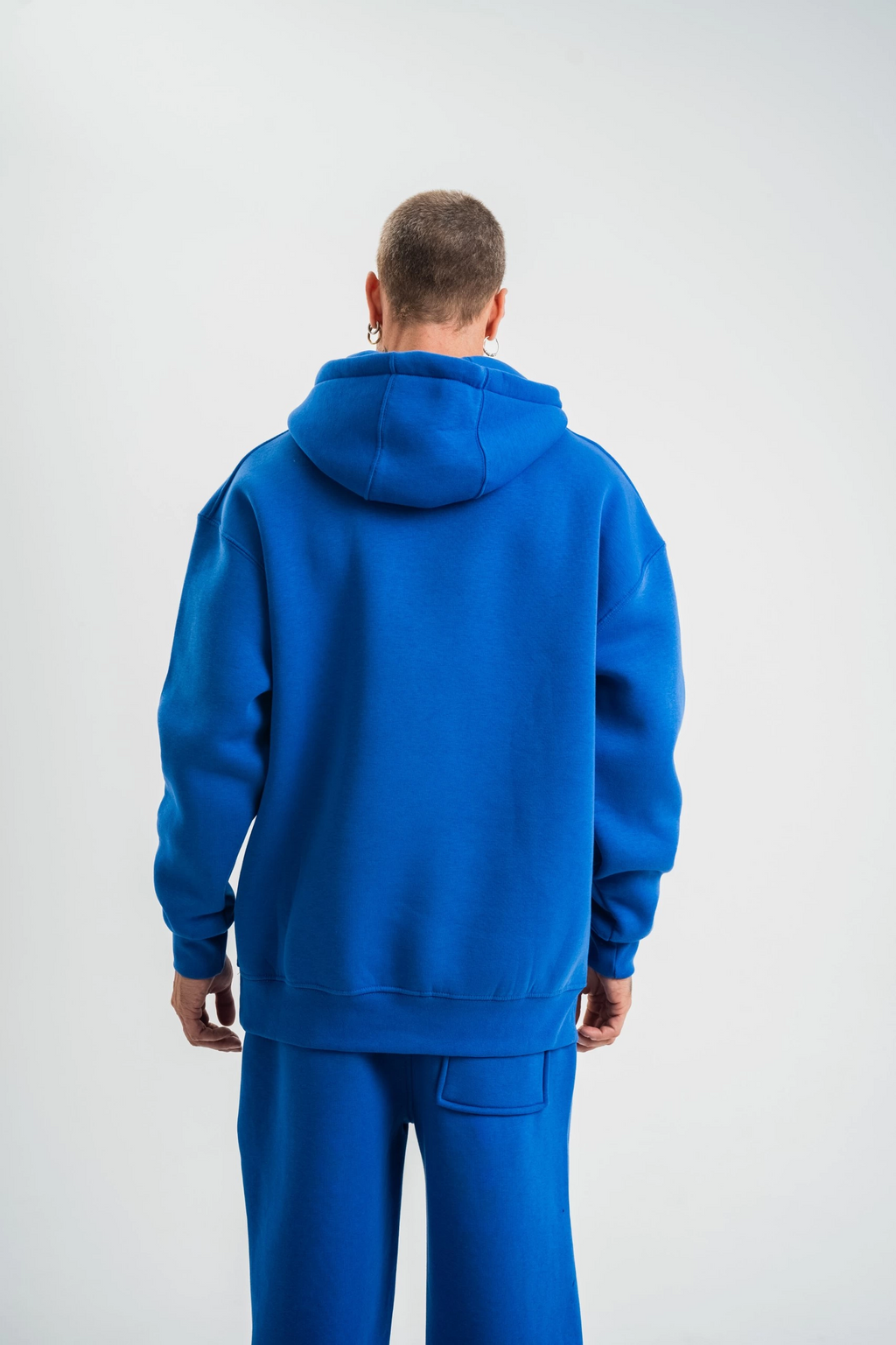 ERKEK 3 İplik Oversize Kapşonlu Basic SweatShirt Hoodie - Mavi