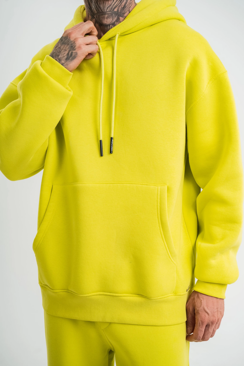 ERKEK 3 İplik Pamuklu Oversize Kapşonlu SweatShirt Hoodie - Sarı